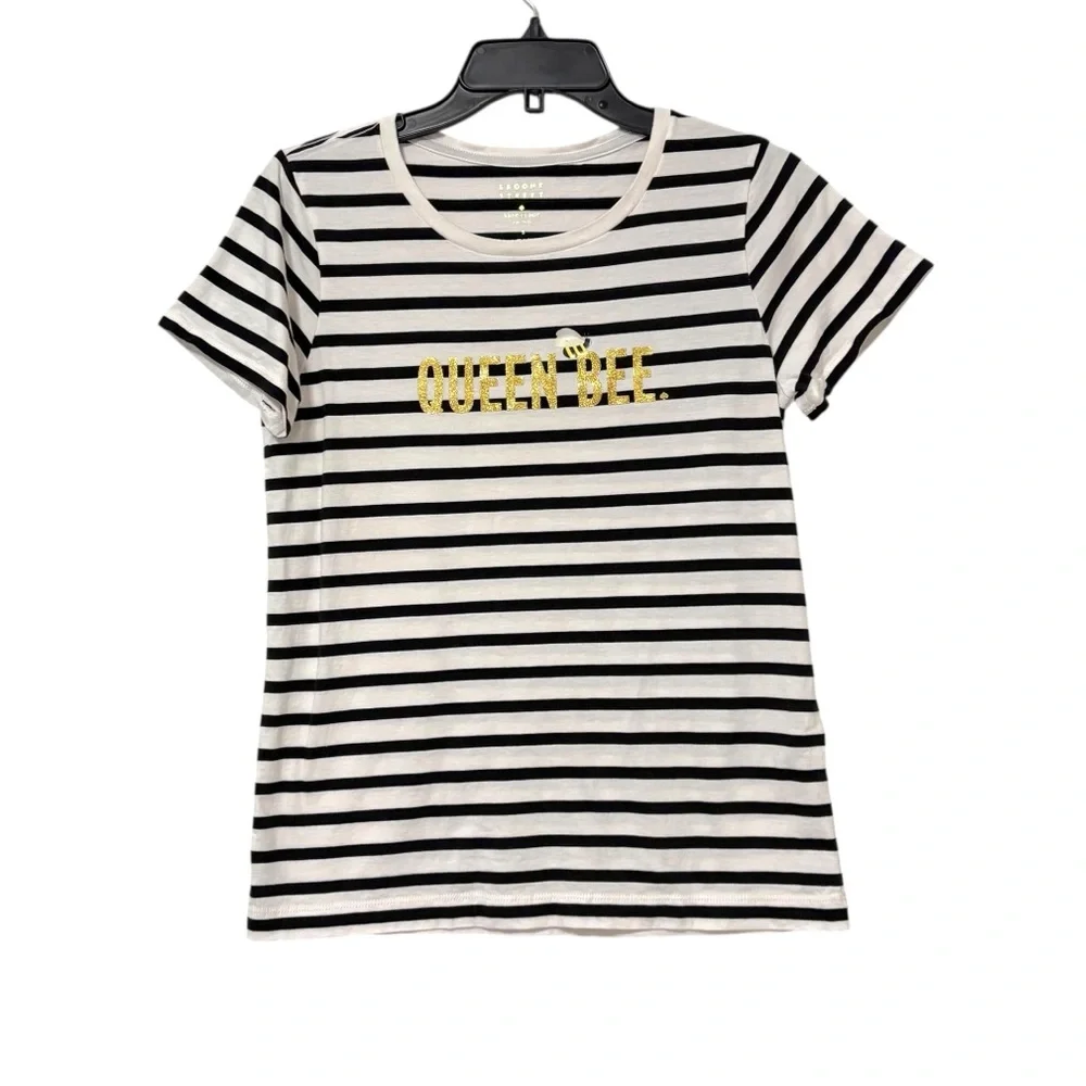 Kate Spade Size Small Queen Bee White Blue Striped Tee Shirt Designer Classic
